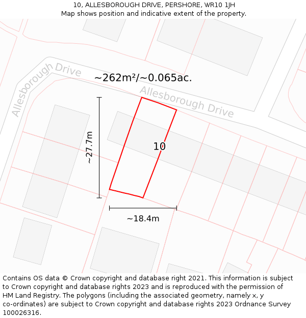 10, ALLESBOROUGH DRIVE, PERSHORE, WR10 1JH: Plot and title map