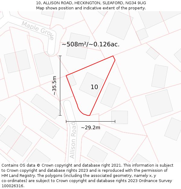 10, ALLISON ROAD, HECKINGTON, SLEAFORD, NG34 9UG: Plot and title map