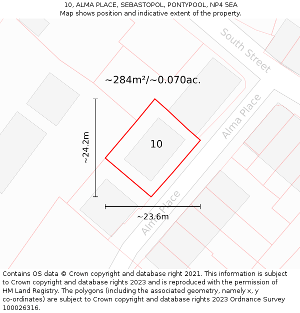 10, ALMA PLACE, SEBASTOPOL, PONTYPOOL, NP4 5EA: Plot and title map