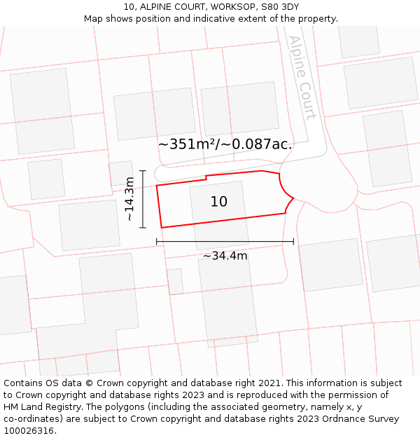 10, ALPINE COURT, WORKSOP, S80 3DY: Plot and title map