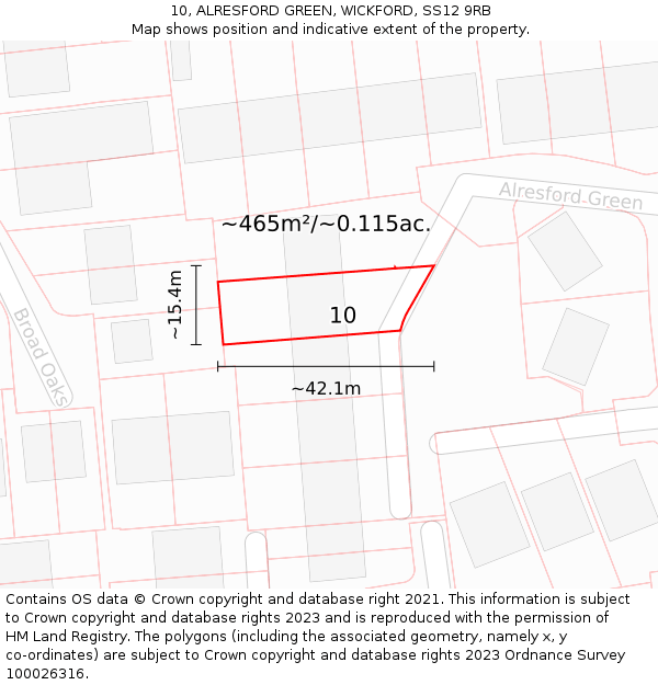 10, ALRESFORD GREEN, WICKFORD, SS12 9RB: Plot and title map