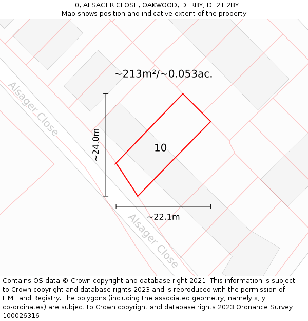 10, ALSAGER CLOSE, OAKWOOD, DERBY, DE21 2BY: Plot and title map