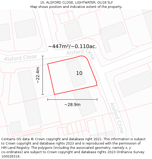 10, ALSFORD CLOSE, LIGHTWATER, GU18 5LF: Plot and title map