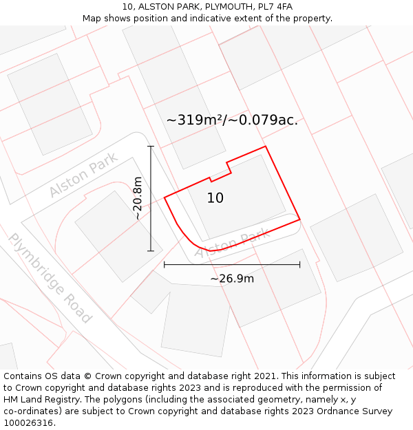 10, ALSTON PARK, PLYMOUTH, PL7 4FA: Plot and title map