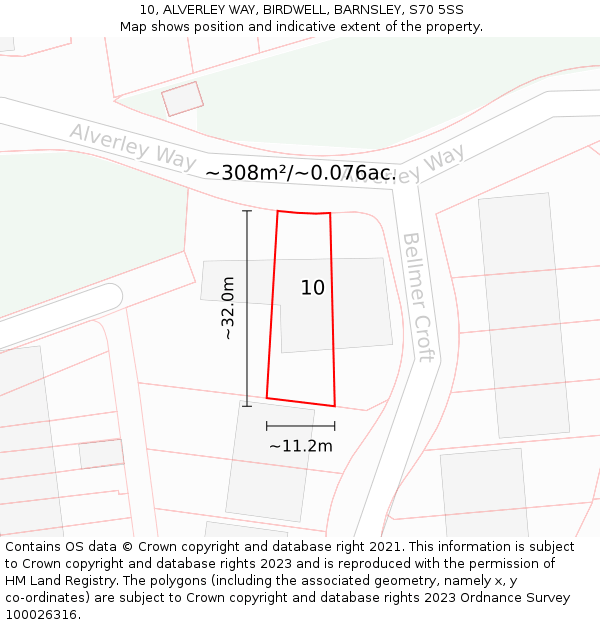 10, ALVERLEY WAY, BIRDWELL, BARNSLEY, S70 5SS: Plot and title map