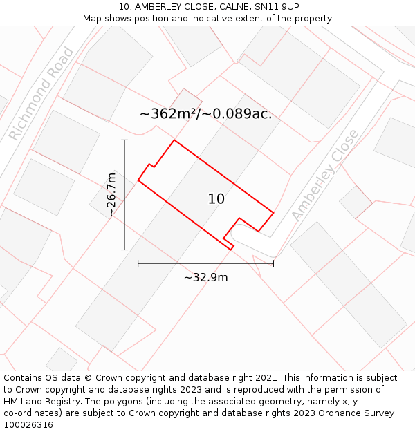 10, AMBERLEY CLOSE, CALNE, SN11 9UP: Plot and title map