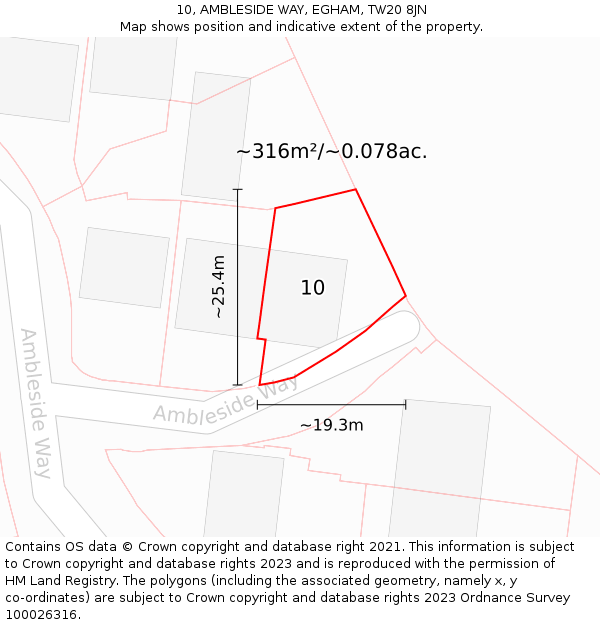 10, AMBLESIDE WAY, EGHAM, TW20 8JN: Plot and title map