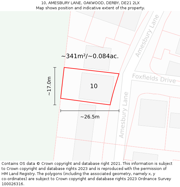 10, AMESBURY LANE, OAKWOOD, DERBY, DE21 2LX: Plot and title map