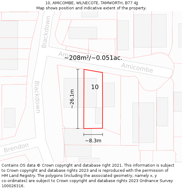 10, AMICOMBE, WILNECOTE, TAMWORTH, B77 4JJ: Plot and title map