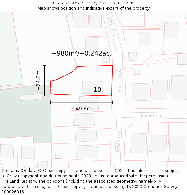 10, AMOS WAY, SIBSEY, BOSTON, PE22 0SD: Plot and title map