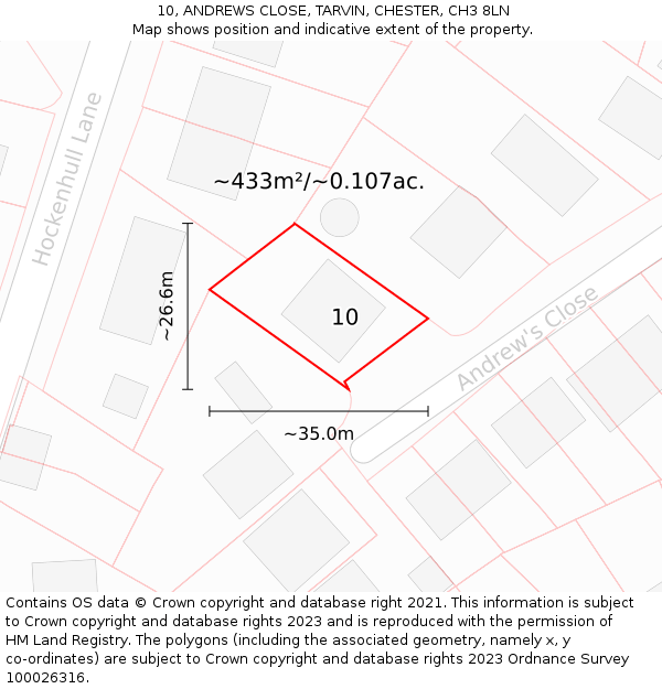 10, ANDREWS CLOSE, TARVIN, CHESTER, CH3 8LN: Plot and title map