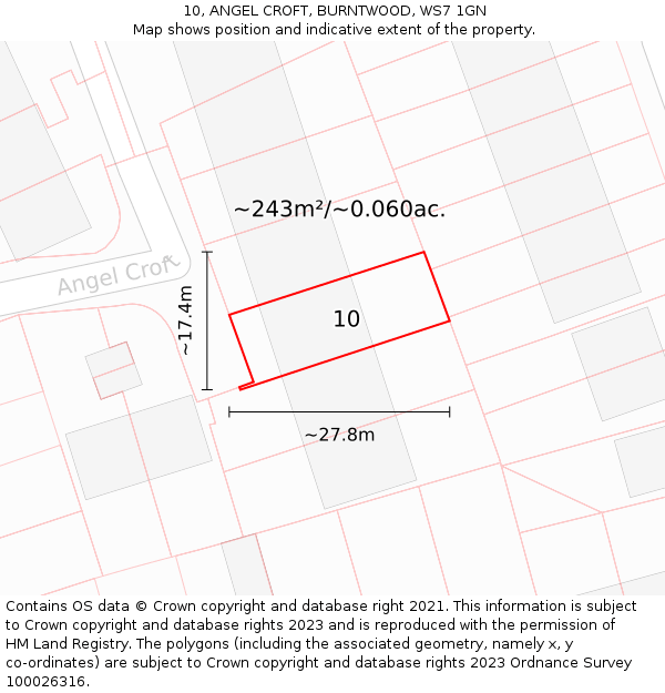 10, ANGEL CROFT, BURNTWOOD, WS7 1GN: Plot and title map