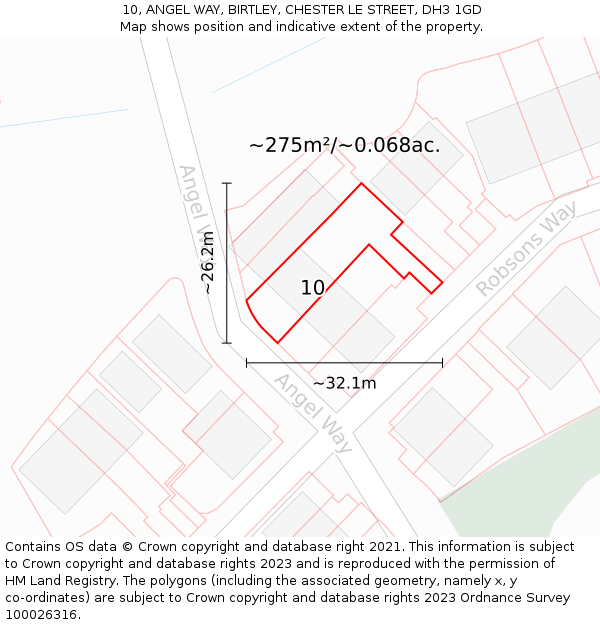 10, ANGEL WAY, BIRTLEY, CHESTER LE STREET, DH3 1GD: Plot and title map