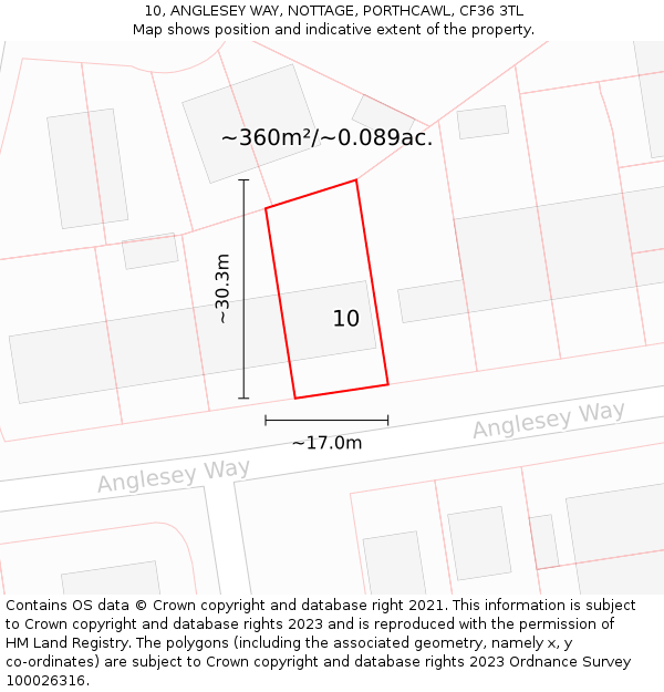 10, ANGLESEY WAY, NOTTAGE, PORTHCAWL, CF36 3TL: Plot and title map