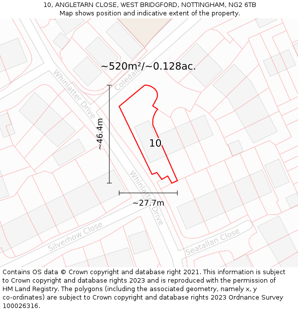 10, ANGLETARN CLOSE, WEST BRIDGFORD, NOTTINGHAM, NG2 6TB: Plot and title map