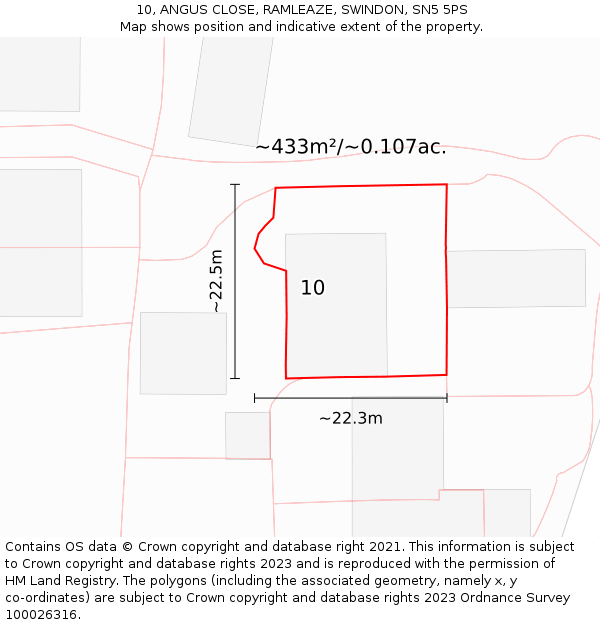 10, ANGUS CLOSE, RAMLEAZE, SWINDON, SN5 5PS: Plot and title map