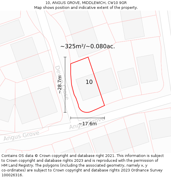 10, ANGUS GROVE, MIDDLEWICH, CW10 9GR: Plot and title map