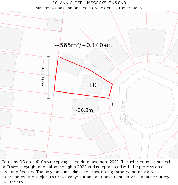 10, ANN CLOSE, HASSOCKS, BN6 8NB: Plot and title map