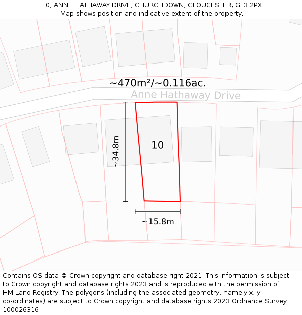 10, ANNE HATHAWAY DRIVE, CHURCHDOWN, GLOUCESTER, GL3 2PX: Plot and title map