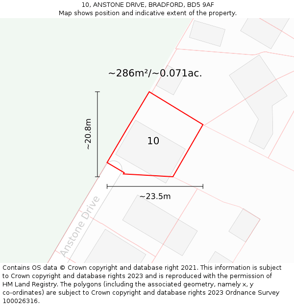 10, ANSTONE DRIVE, BRADFORD, BD5 9AF: Plot and title map