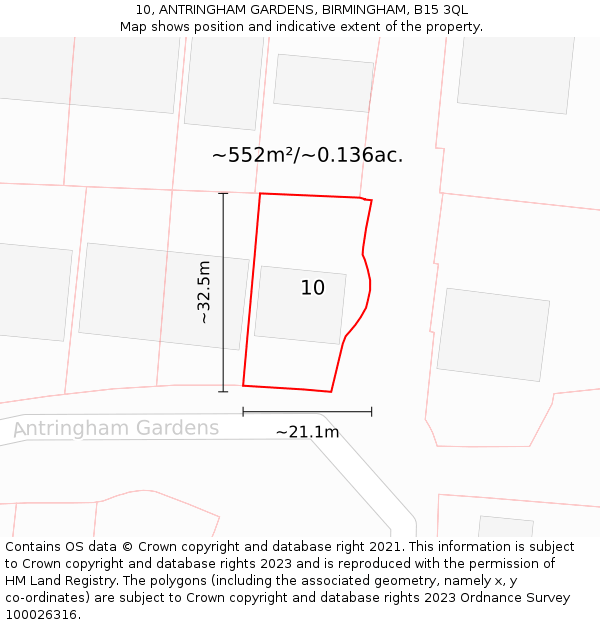 10, ANTRINGHAM GARDENS, BIRMINGHAM, B15 3QL: Plot and title map