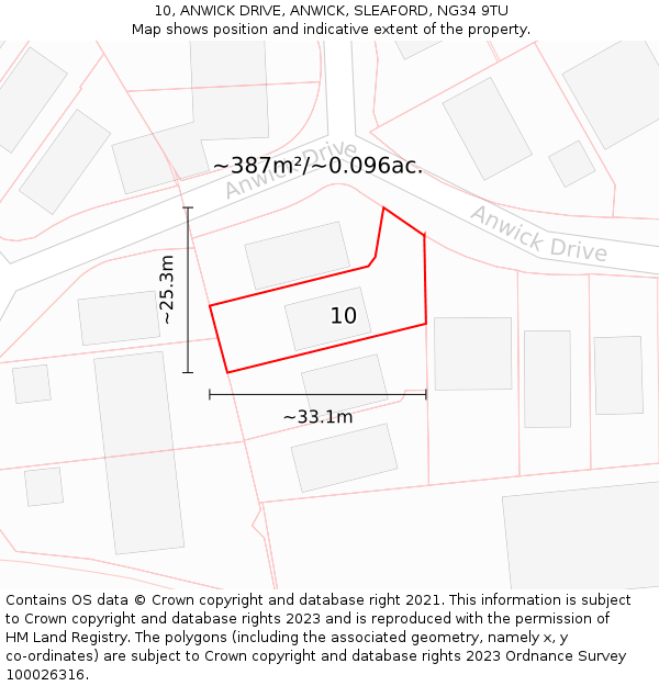 10, ANWICK DRIVE, ANWICK, SLEAFORD, NG34 9TU: Plot and title map