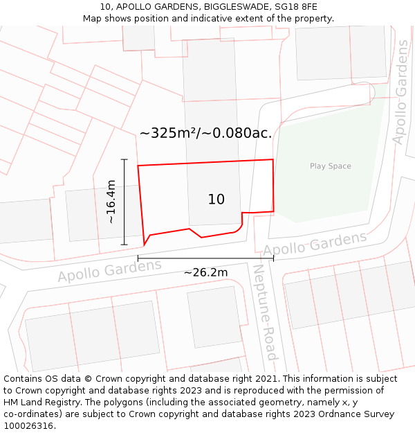 10, APOLLO GARDENS, BIGGLESWADE, SG18 8FE: Plot and title map