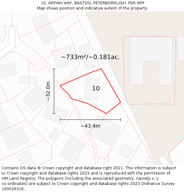 10, APPIAN WAY, BASTON, PETERBOROUGH, PE6 9PR: Plot and title map