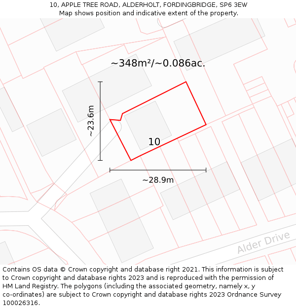 10, APPLE TREE ROAD, ALDERHOLT, FORDINGBRIDGE, SP6 3EW: Plot and title map