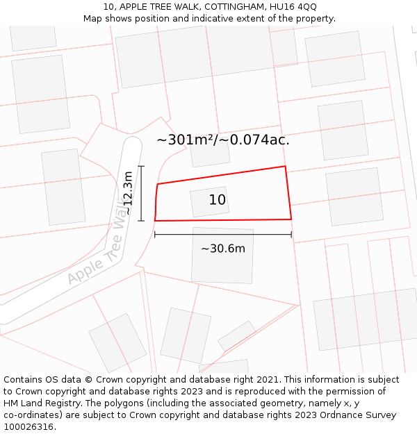 10, APPLE TREE WALK, COTTINGHAM, HU16 4QQ: Plot and title map