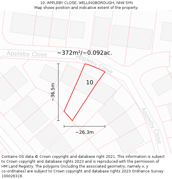 10, APPLEBY CLOSE, WELLINGBOROUGH, NN9 5YN: Plot and title map