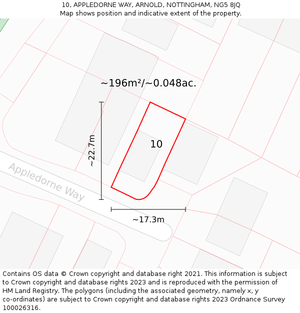 10, APPLEDORNE WAY, ARNOLD, NOTTINGHAM, NG5 8JQ: Plot and title map