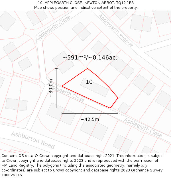 10, APPLEGARTH CLOSE, NEWTON ABBOT, TQ12 1RR: Plot and title map