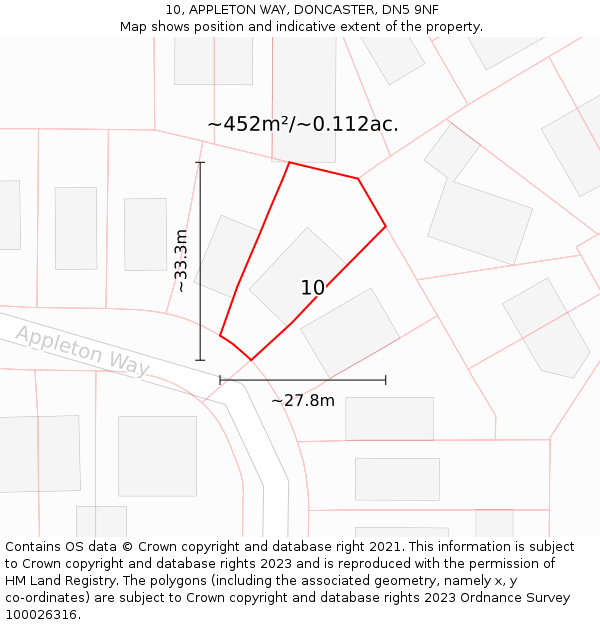 10, APPLETON WAY, DONCASTER, DN5 9NF: Plot and title map