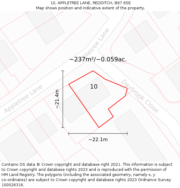 10, APPLETREE LANE, REDDITCH, B97 6SE: Plot and title map