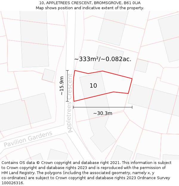 10, APPLETREES CRESCENT, BROMSGROVE, B61 0UA: Plot and title map