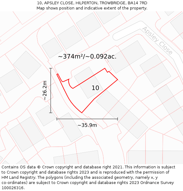 10, APSLEY CLOSE, HILPERTON, TROWBRIDGE, BA14 7RD: Plot and title map