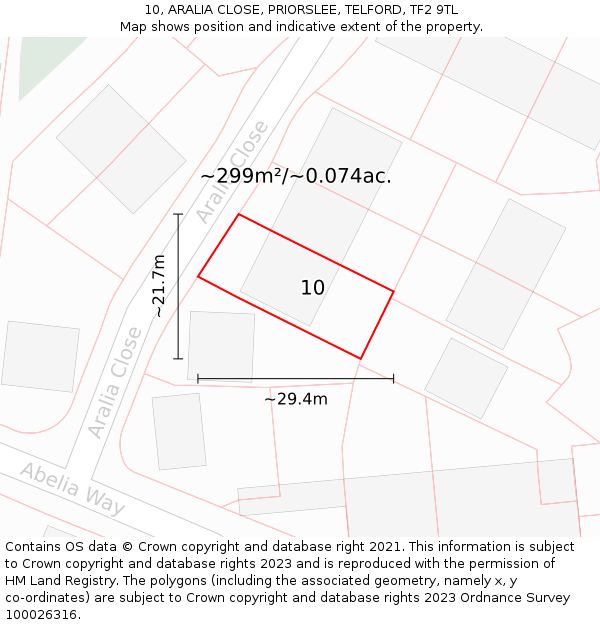 10, ARALIA CLOSE, PRIORSLEE, TELFORD, TF2 9TL: Plot and title map