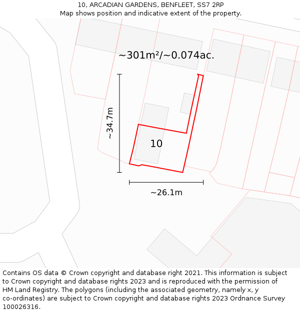 10, ARCADIAN GARDENS, BENFLEET, SS7 2RP: Plot and title map