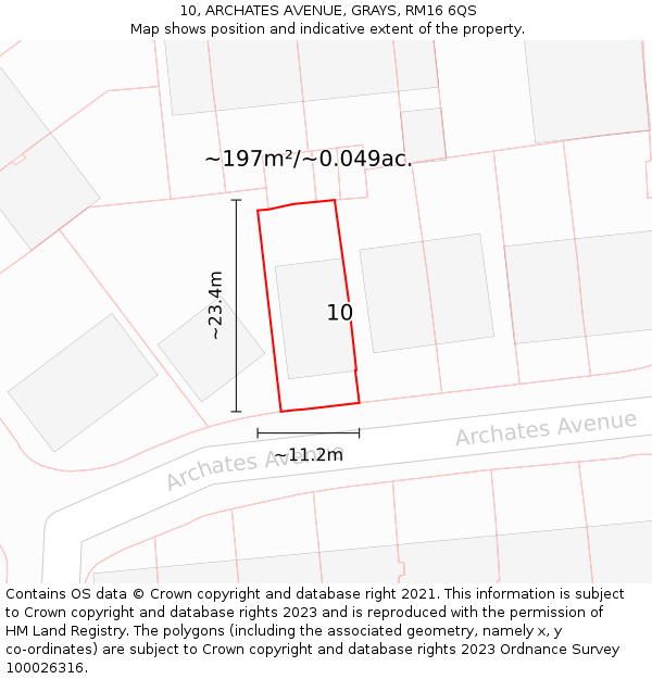 10, ARCHATES AVENUE, GRAYS, RM16 6QS: Plot and title map