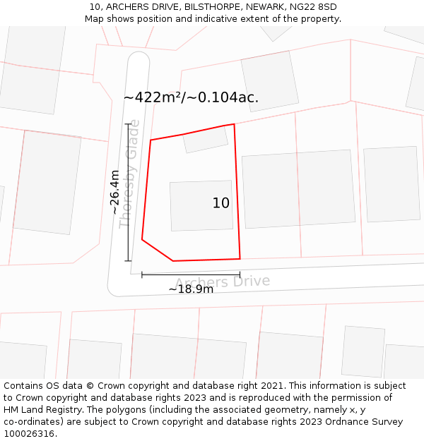 10, ARCHERS DRIVE, BILSTHORPE, NEWARK, NG22 8SD: Plot and title map