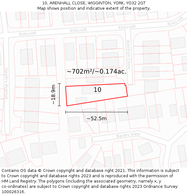 10, ARENHALL CLOSE, WIGGINTON, YORK, YO32 2GT: Plot and title map