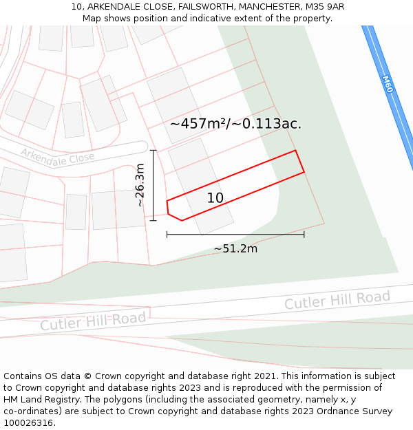 10, ARKENDALE CLOSE, FAILSWORTH, MANCHESTER, M35 9AR: Plot and title map