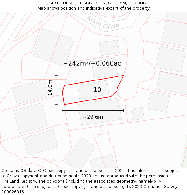 10, ARKLE DRIVE, CHADDERTON, OLDHAM, OL9 0ND: Plot and title map