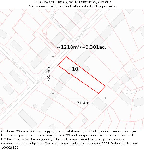 10, ARKWRIGHT ROAD, SOUTH CROYDON, CR2 0LD: Plot and title map