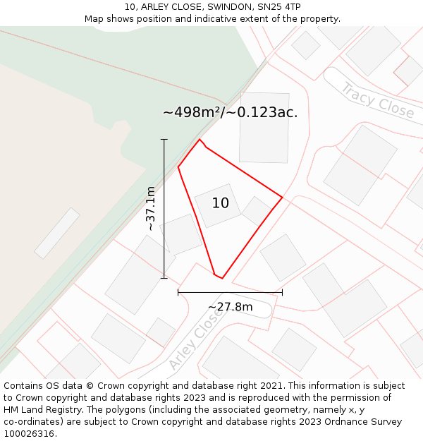 10, ARLEY CLOSE, SWINDON, SN25 4TP: Plot and title map