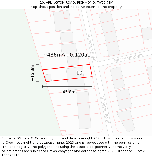10, ARLINGTON ROAD, RICHMOND, TW10 7BY: Plot and title map