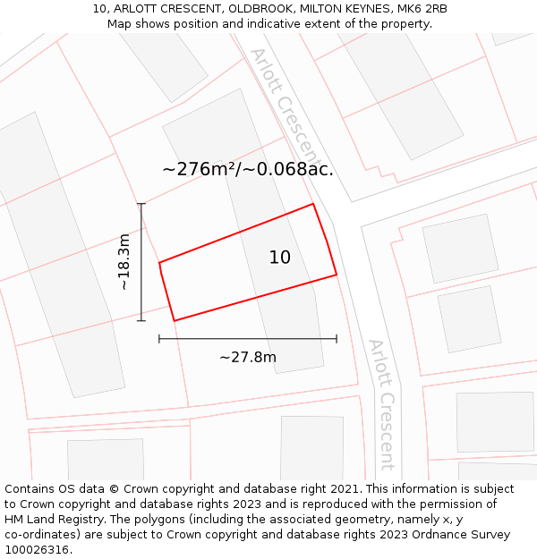 10, ARLOTT CRESCENT, OLDBROOK, MILTON KEYNES, MK6 2RB: Plot and title map