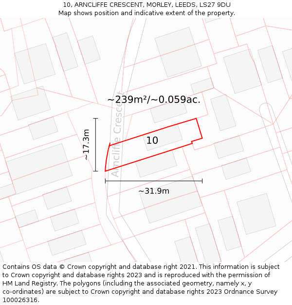 10, ARNCLIFFE CRESCENT, MORLEY, LEEDS, LS27 9DU: Plot and title map