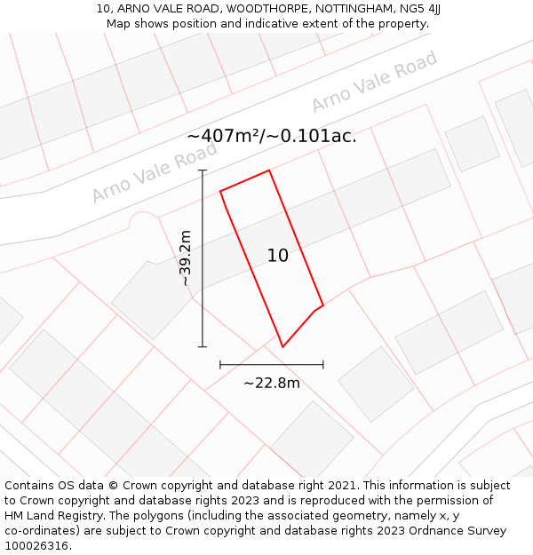 10, ARNO VALE ROAD, WOODTHORPE, NOTTINGHAM, NG5 4JJ: Plot and title map